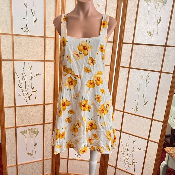 Grace Flower Vintage Linen Blend Summer Dress sz M - Picture 3 of 7